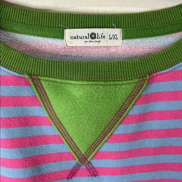 NATURAL LIFE Pink & Blue Striped Sweatshirt with Green Trim - Picture 4 of 15